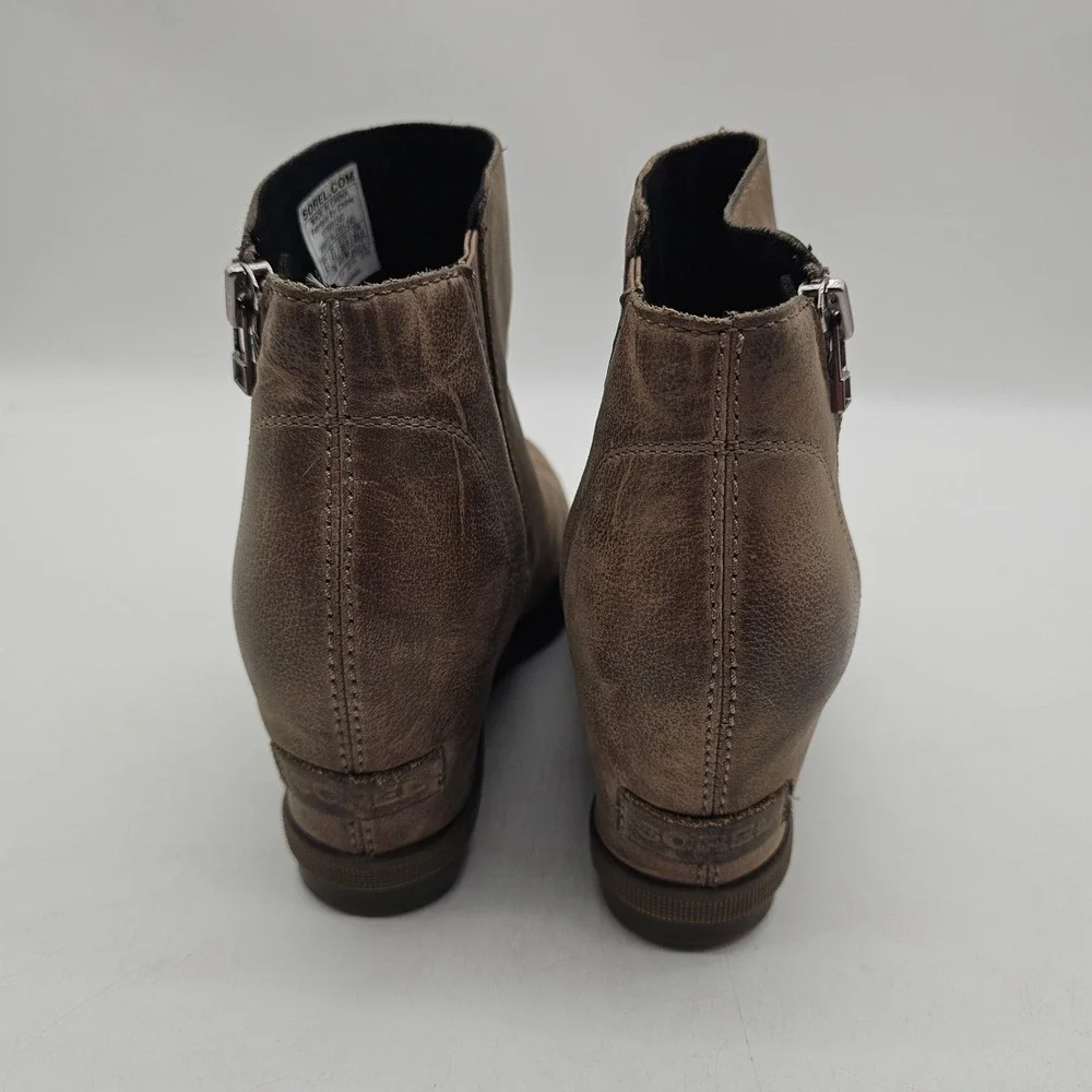 Sorel Womens Wedge Boots Size 8.5 Taupe Joan Of Arctic Waterproof Zipper